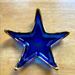 Blue and Gold Starfish-Shaped Glass Piece